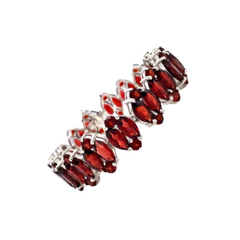 56.16 Ct Granato rosso intenso naturale Bracciale da tennis largo in argento sterling per regalo