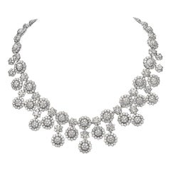 56.18 Carat Round Diamond Necklace 18 Karat White Gold High Collar Necklace