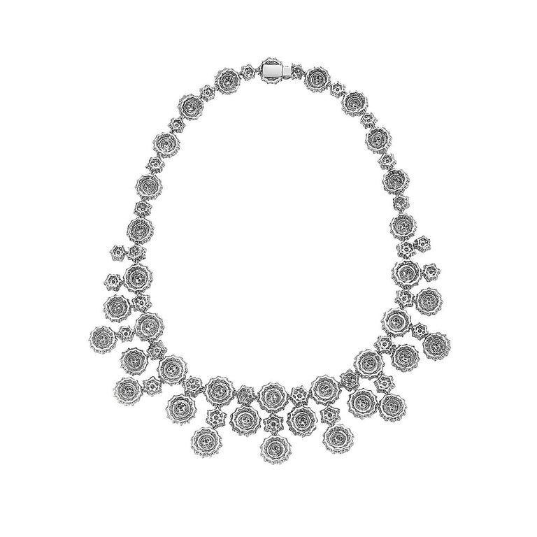 56.18 Carat Round Diamond Necklace 18 Karat White Gold High Collar