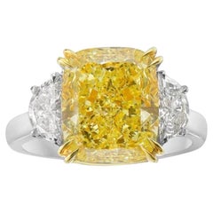 5.61ct Fancy Yellow Cushion VS1 GIA Ring