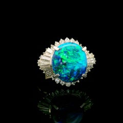 5.62 Carat Australian Black Opal Diamond Platinum Ballerina Ring