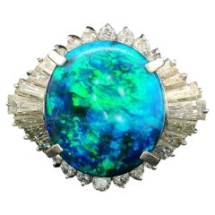 5.62 Carat Australian Black Opal Diamond Platinum Ballerina Ring