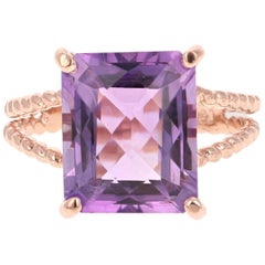5.62 Carat Emerald Cut Amethyst Rose Gold Solitaire Ring