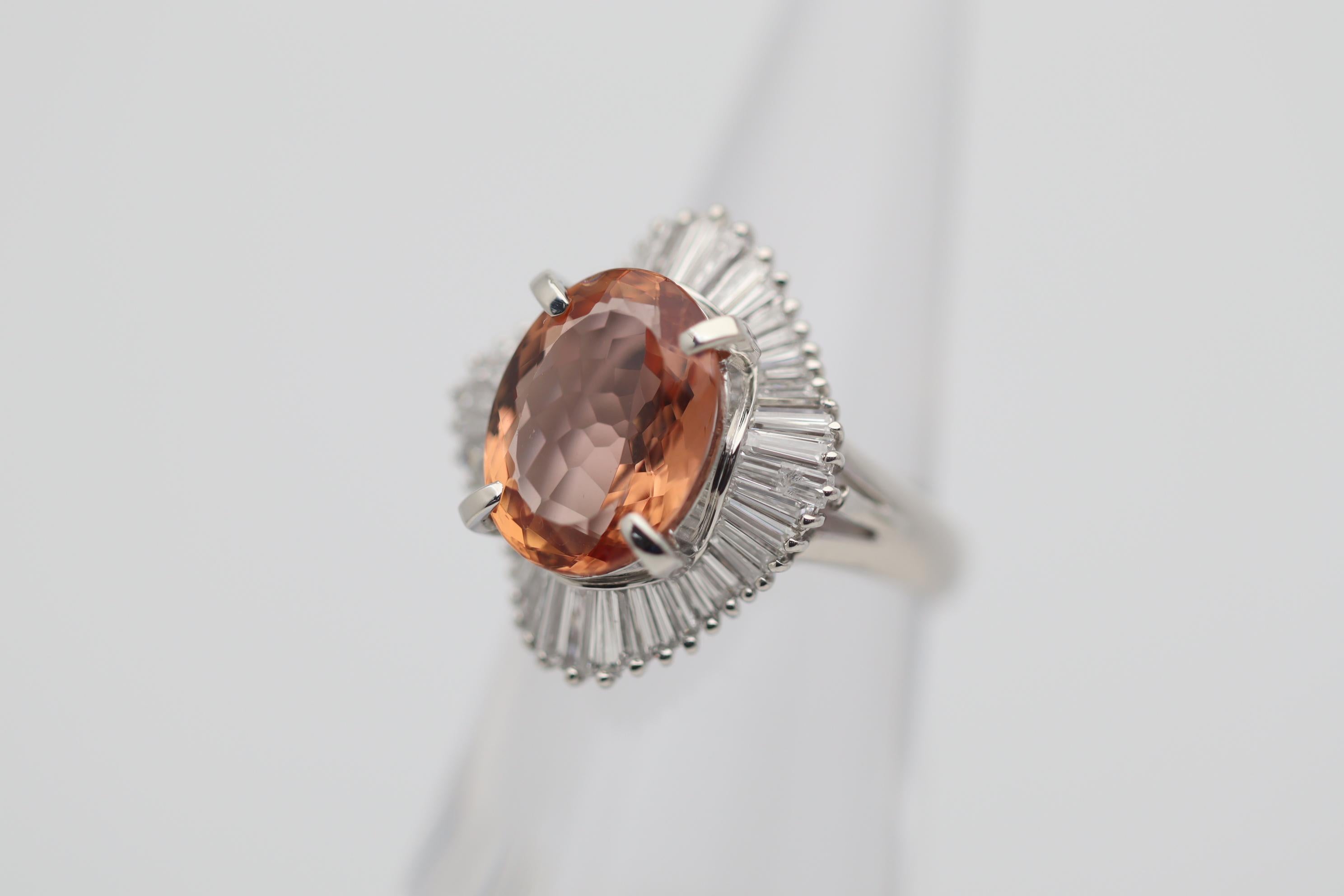 5.62 Carat Imperial Topaz Diamond Platinum Ballerina Ring In New Condition For Sale In Beverly Hills, CA