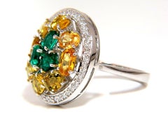 5.62 Carat Natural Fancy Yellow Sapphires Vivid Green Emeralds Cluster Ring