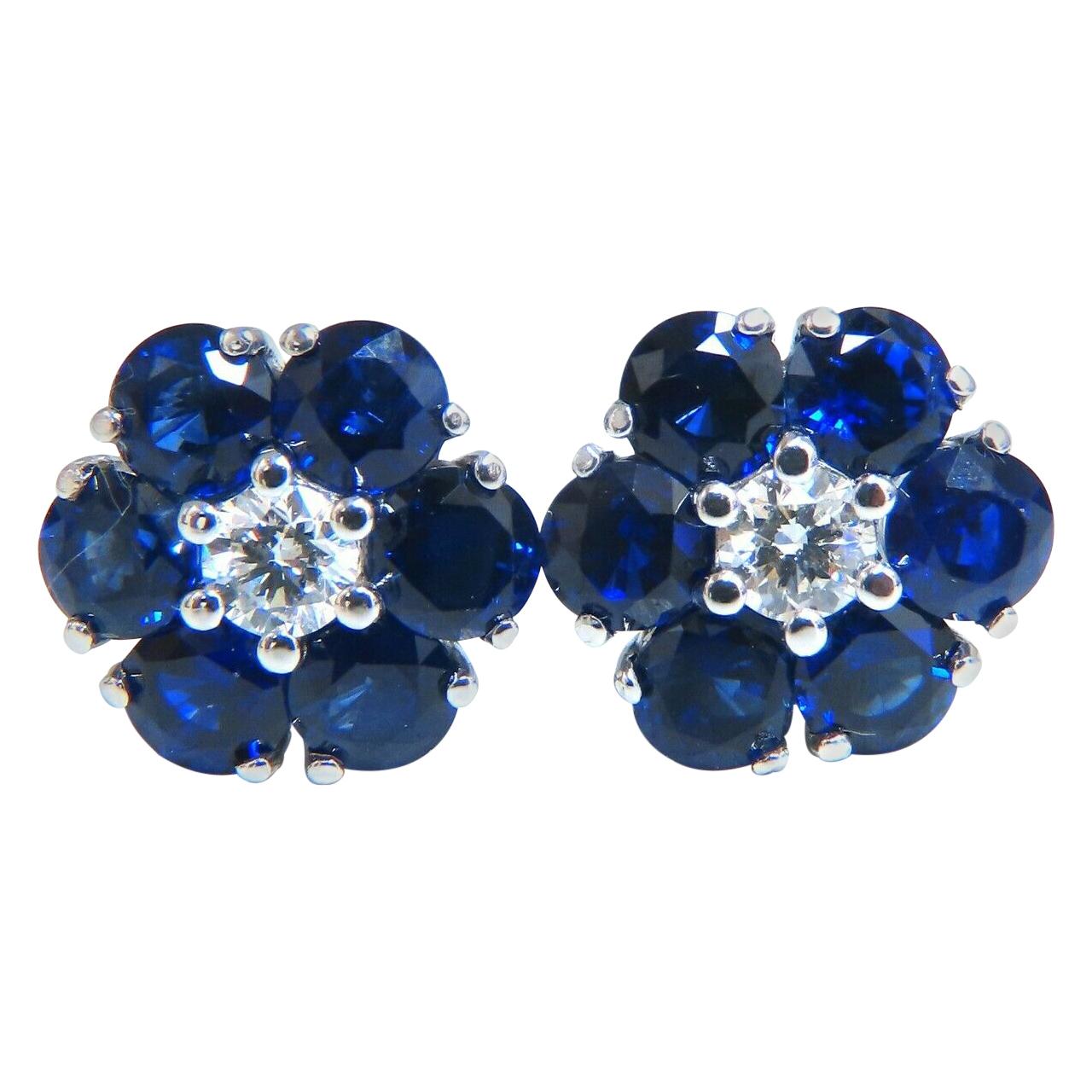 5.62 Carat Natural Sapphire Diamonds Floretta Cluster Snowflake Earrings 14k For Sale