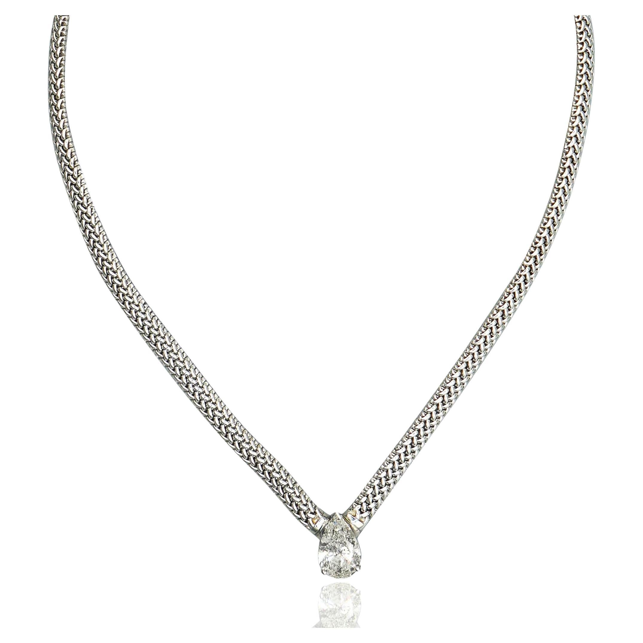 Collar Colgante Gota Solitario Diamante Pera 5,62 Quilates Oro Blanco 18K