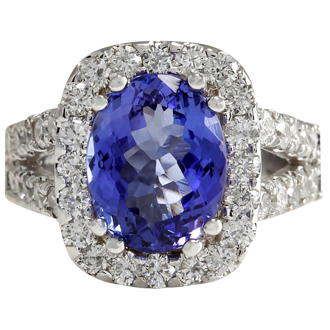 Natural Tanzanite Diamond Ring In 14 Karat White Gold  For Sale