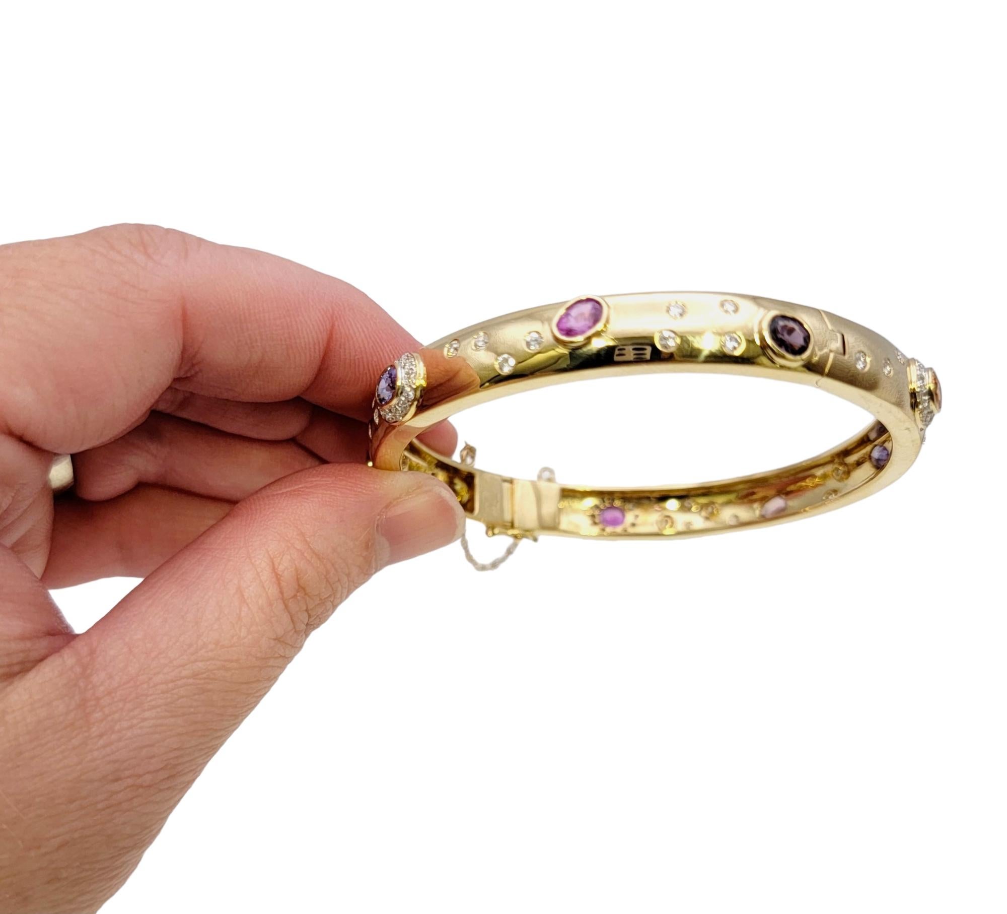 5.62 Carat Total Multi-Colored Sapphire and Diamond Yellow Gold Bangle Bracelet For Sale 7