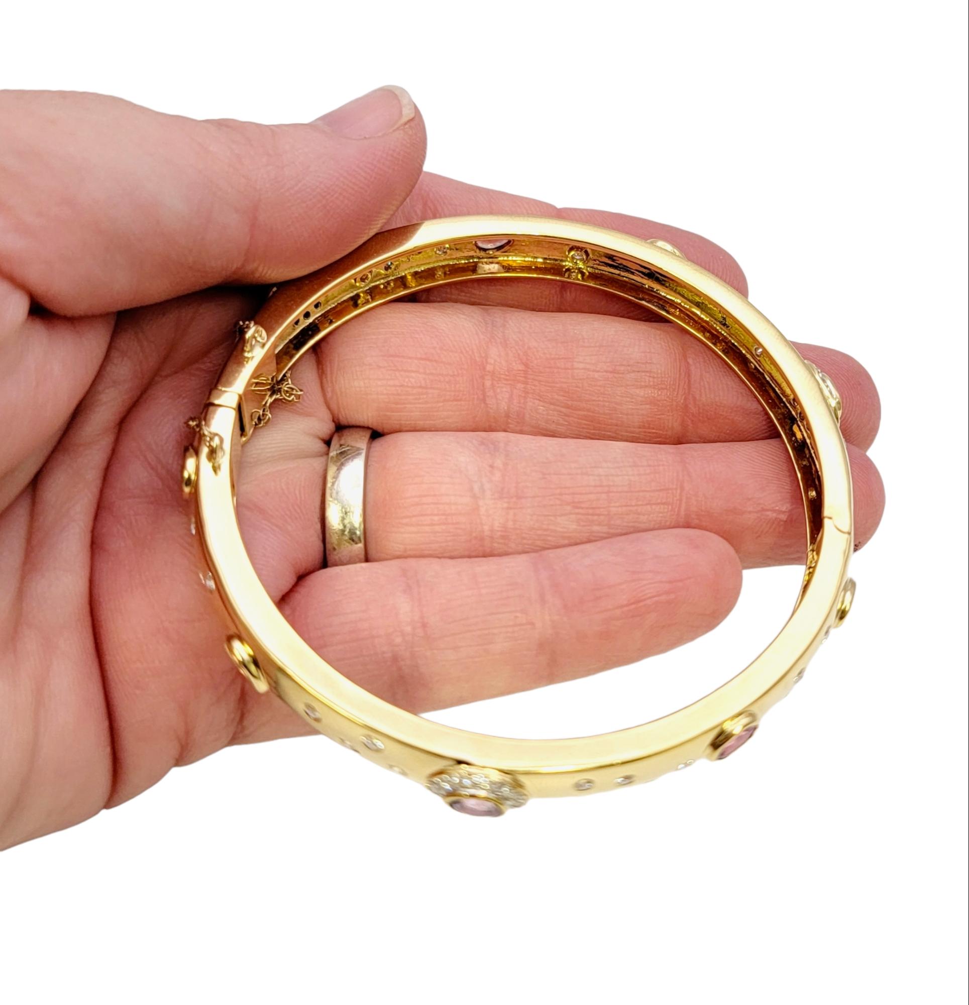 5.62 Carat Total Multi-Colored Sapphire and Diamond Yellow Gold Bangle Bracelet For Sale 8