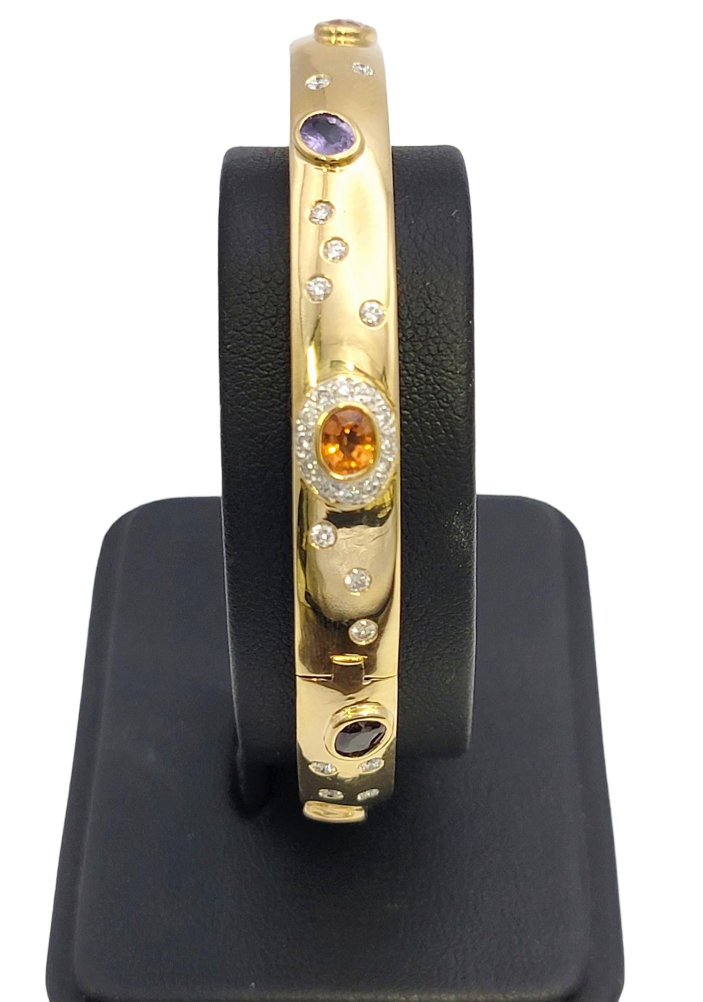 5.62 Carat Total Multi-Colored Sapphire and Diamond Yellow Gold Bangle Bracelet For Sale 9