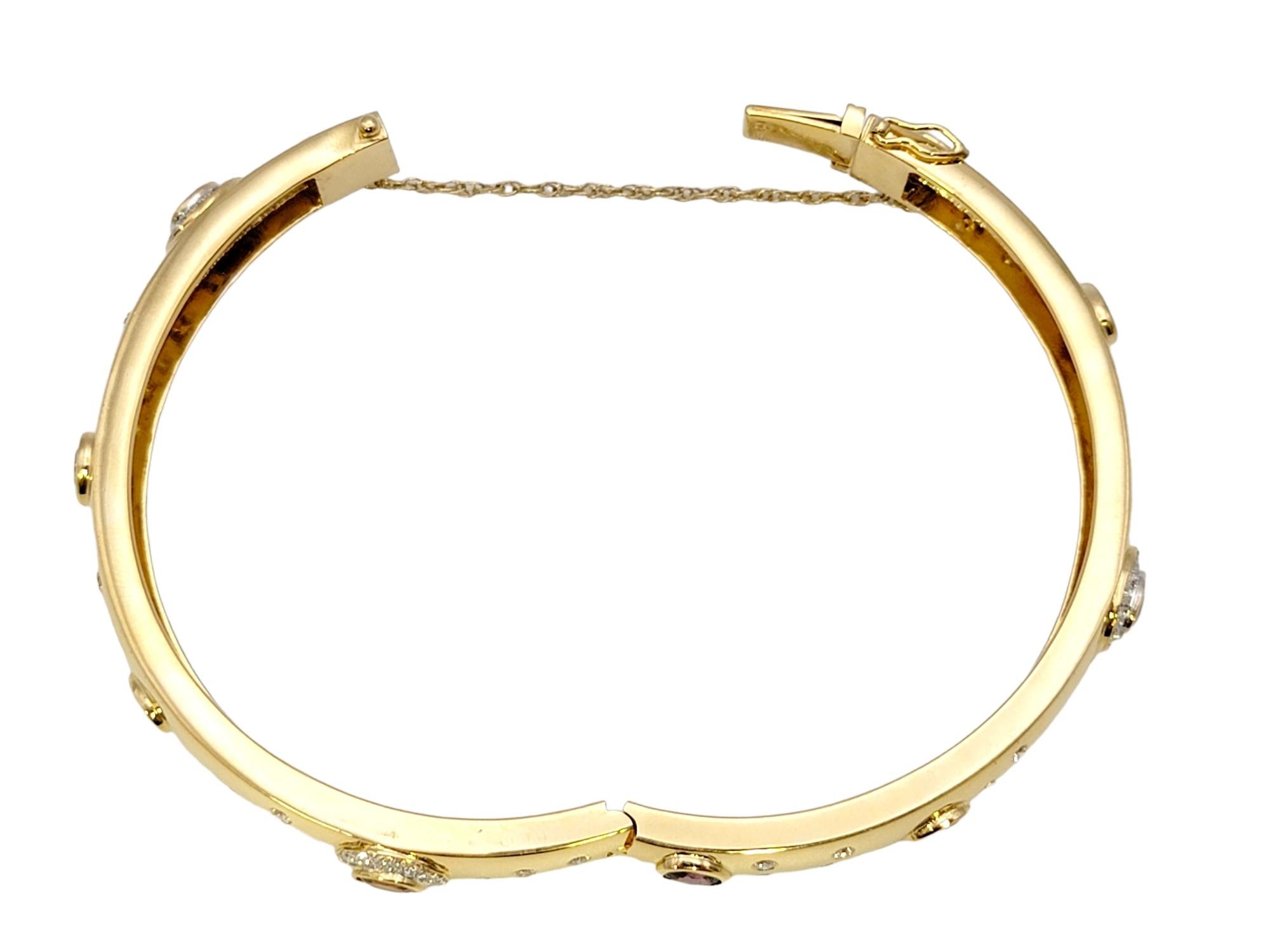 5.62 Carat Total Multi-Colored Sapphire and Diamond Yellow Gold Bangle Bracelet For Sale 2