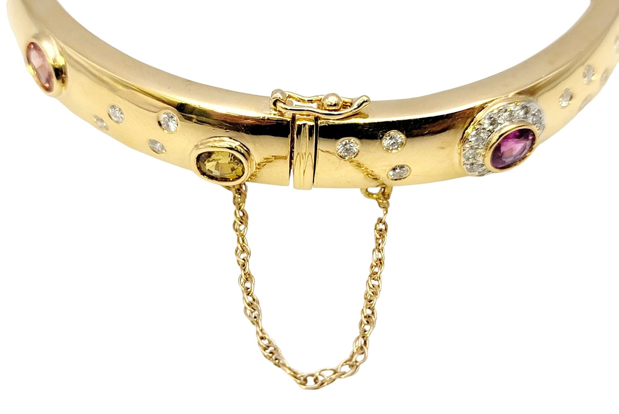 5.62 Carat Total Multi-Colored Sapphire and Diamond Yellow Gold Bangle Bracelet For Sale 3