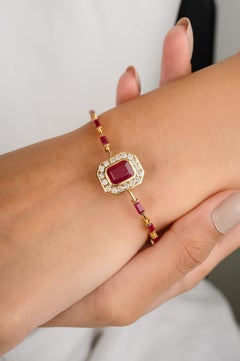 5.62 CTW Ruby and Diamond Wedding Bracelet for Women in 14k Solid Yellow Gold (Bracelet de mariage en or jaune 14k)