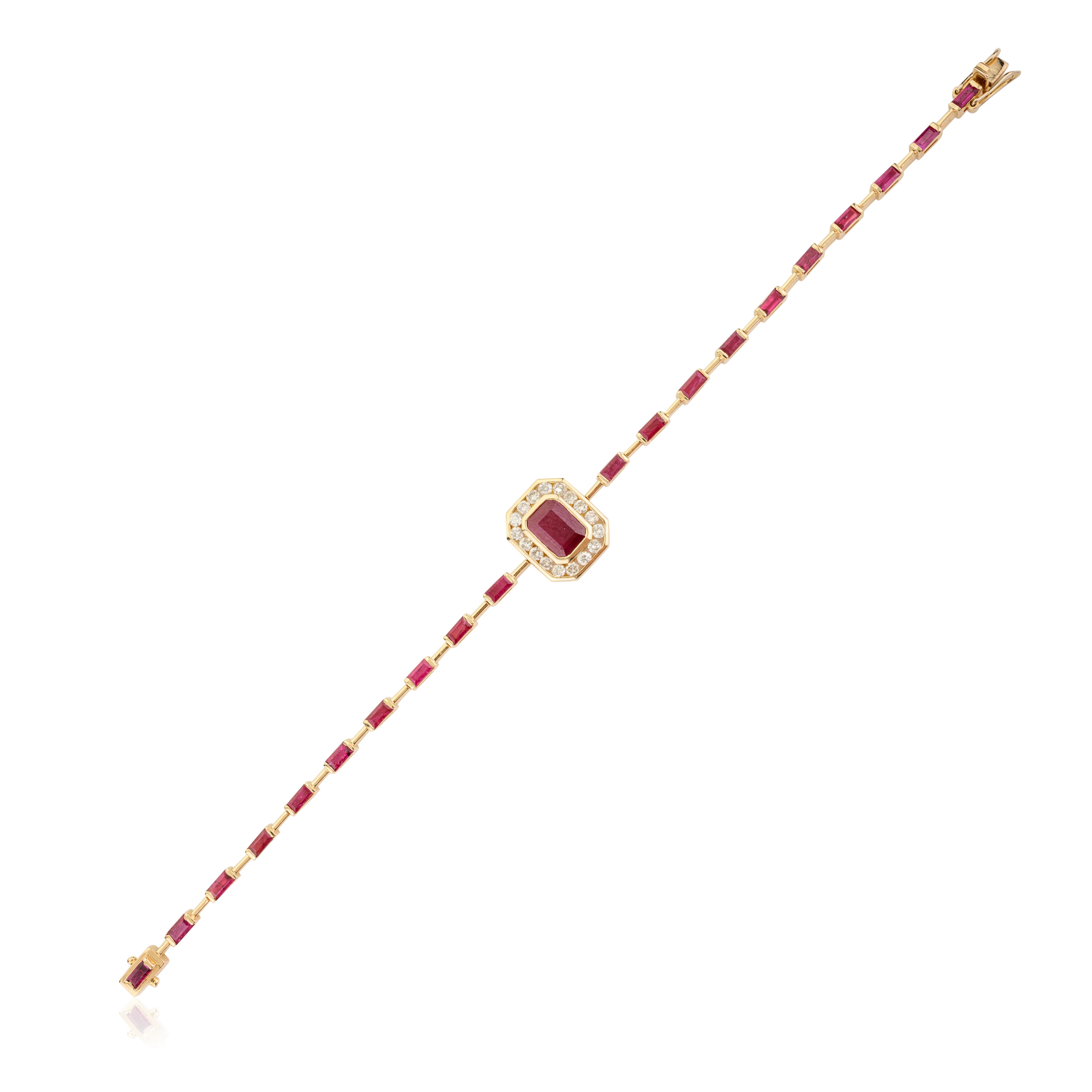 5.62 CTW Ruby and Diamond Wedding Bracelet for Women in 14k Solid Yellow Gold In New Condition For Sale In New York, NY
