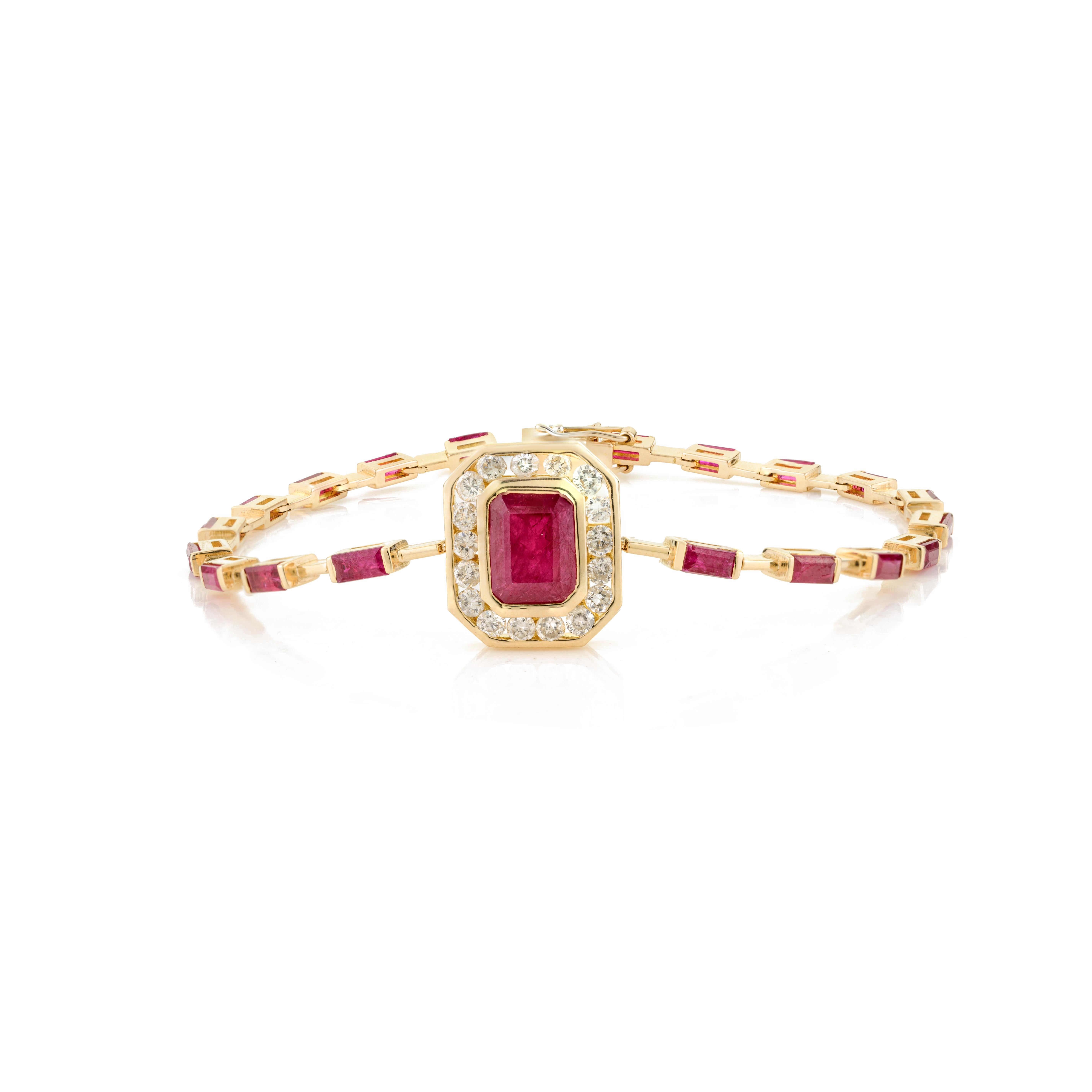 Women's 5.62 CTW Ruby and Diamond Wedding Bracelet for Women in 14k Solid Yellow Gold For Sale