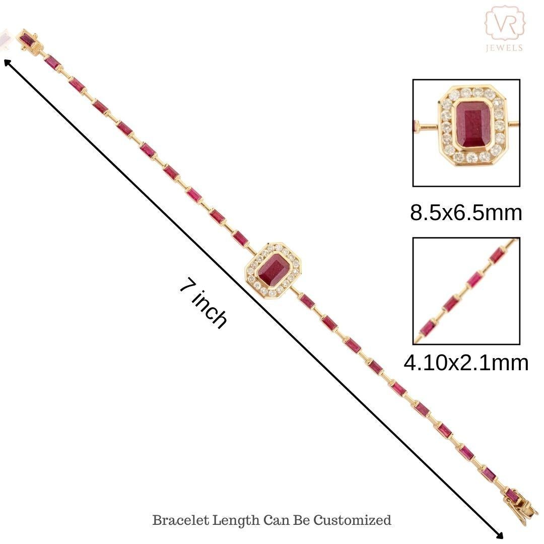 5.62 CTW Ruby and Diamond Wedding Bracelet for Women in 14k Solid Yellow Gold For Sale 1