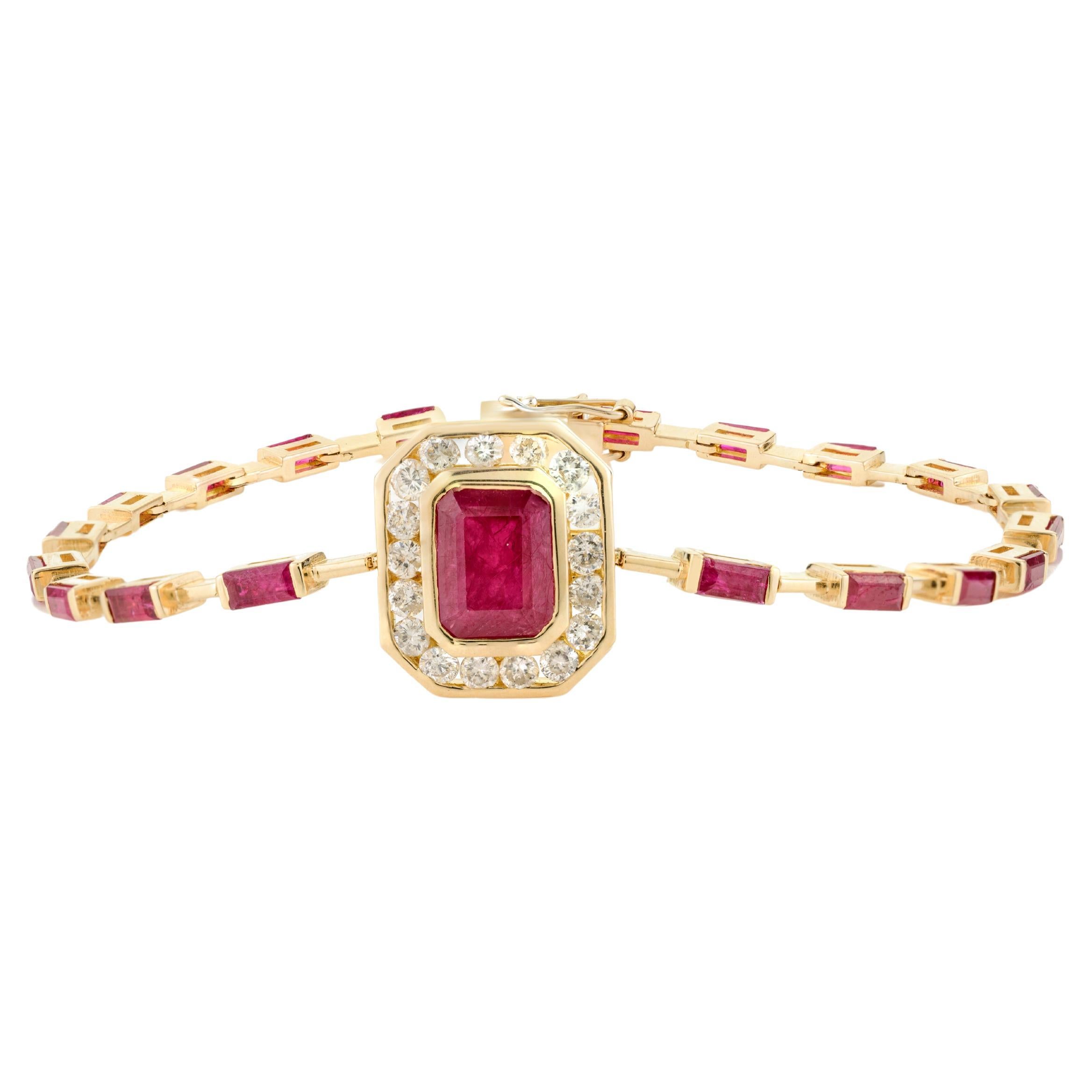 5.62 CTW Ruby and Diamond Wedding Bracelet for Women in 14k Solid Yellow Gold