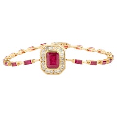 5.62 CTW Ruby and Diamond Wedding Bracelet for Women in 14k Solid Yellow Gold