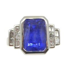 5.62ct Cushion Blue Sapphire, Diamond Engagement Ring Set in 18k White Gold, GIA