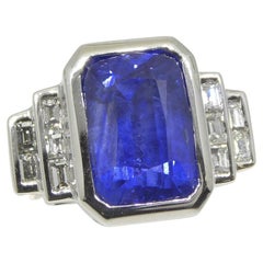 5,62ct Cushion Blauer Saphir, Diamant Verlobungsring in 18k Weißgold, GIA