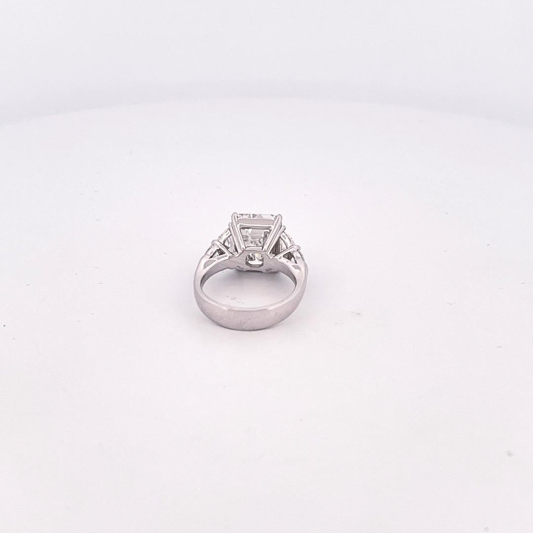 5.62CT Emerald Cut Diamond Platinum Engagement Ring In Excellent Condition For Sale In Dallas, TX
