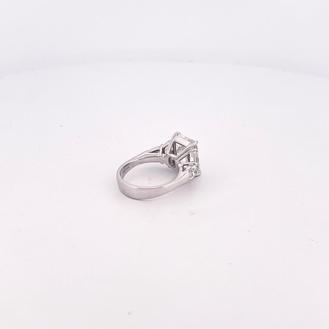 Women's 5.62CT Emerald Cut Diamond Platinum Engagement Ring For Sale