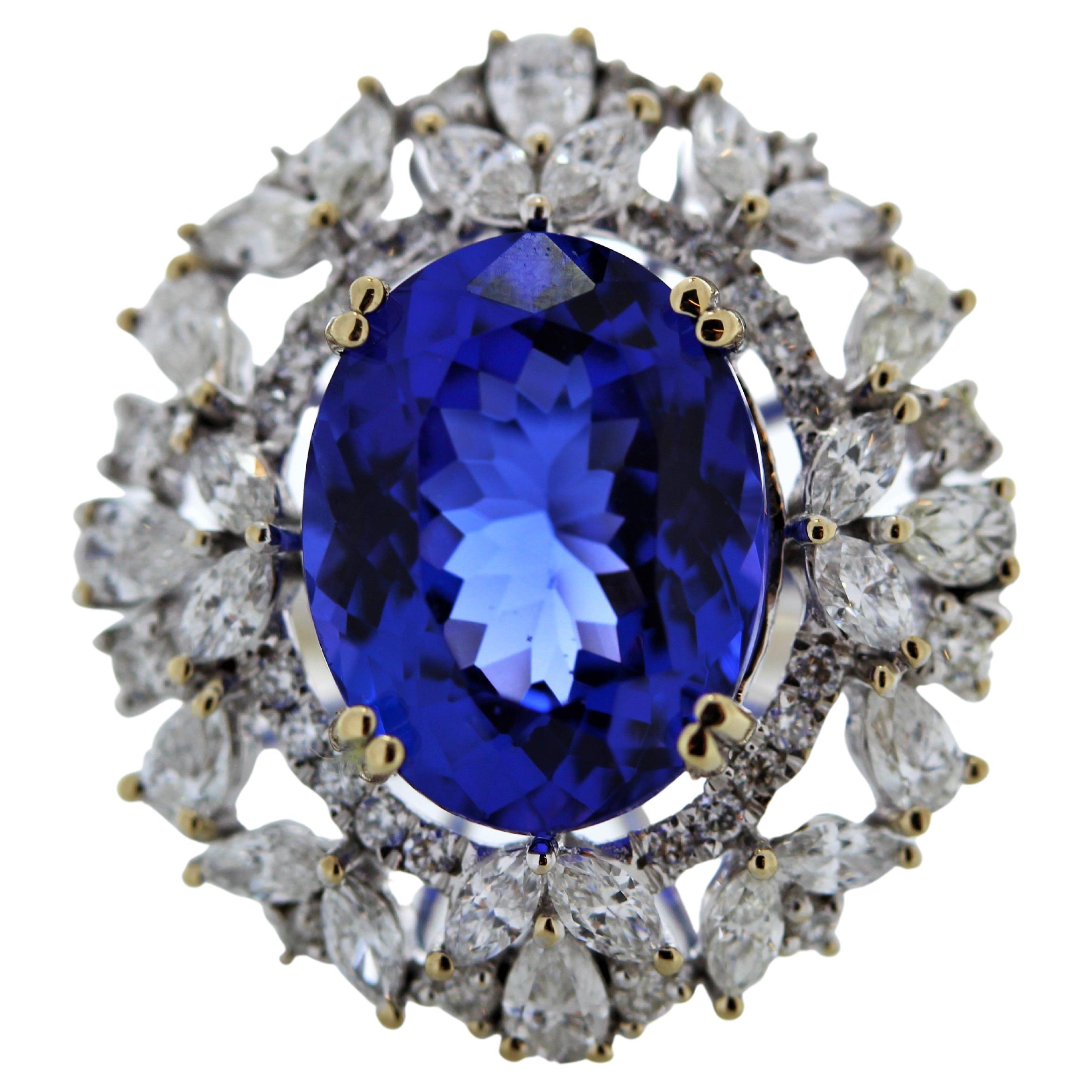 5.62ct Tanzanite and 1.02ctw Diamond Ring in 18k White Gold For Sale