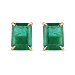 5,62tcw 18K Top Quality Vivid Dark Green Emerald Solitaire Claw Prong Stud