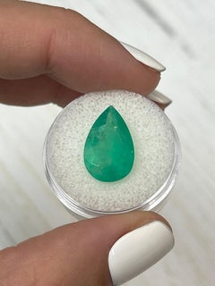 5.63 Carat Apple Green Colombian Emerald - Pear-Cut May Birthstone