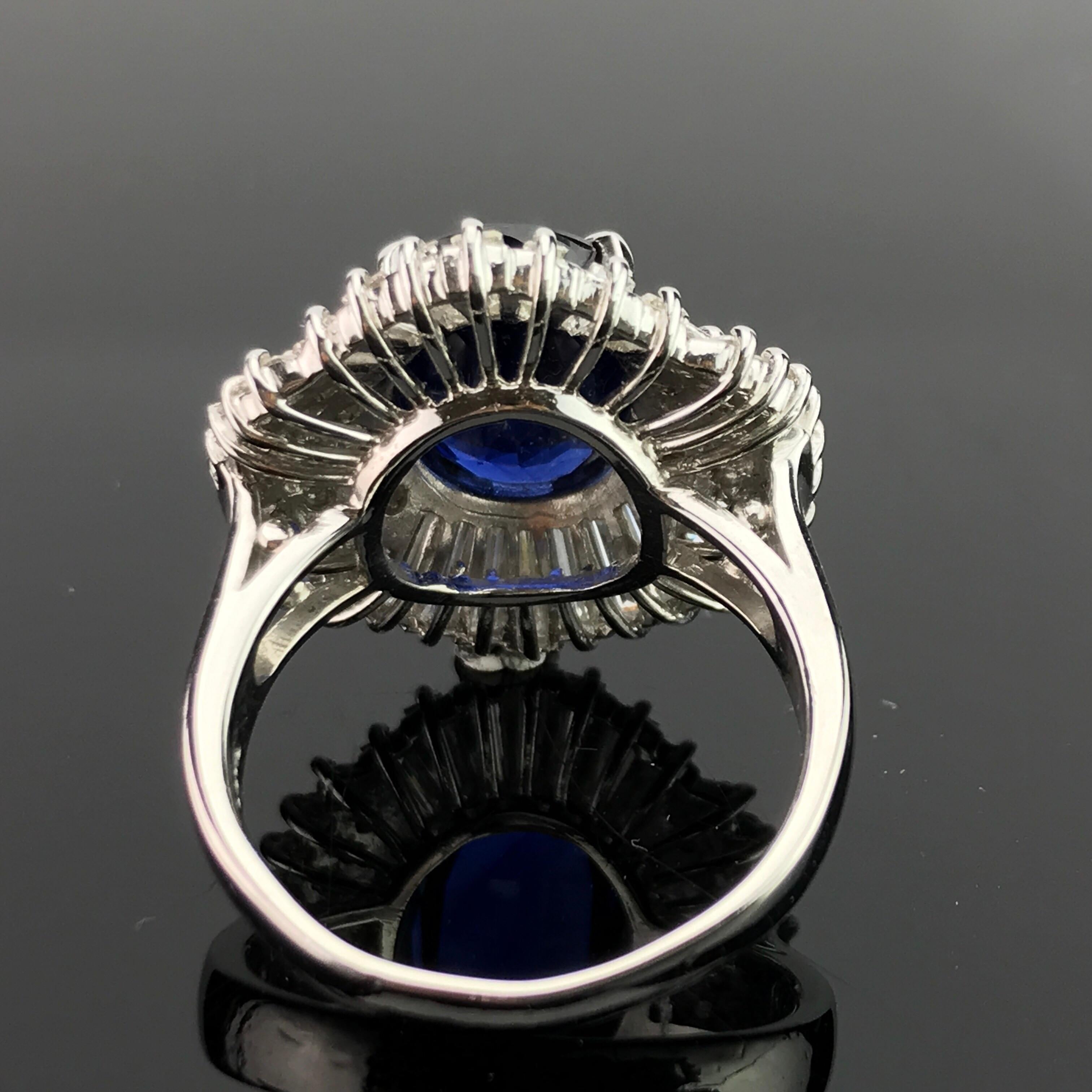 Art Deco 5.63 Carat Blue Sapphire and Diamond Cocktail Ring