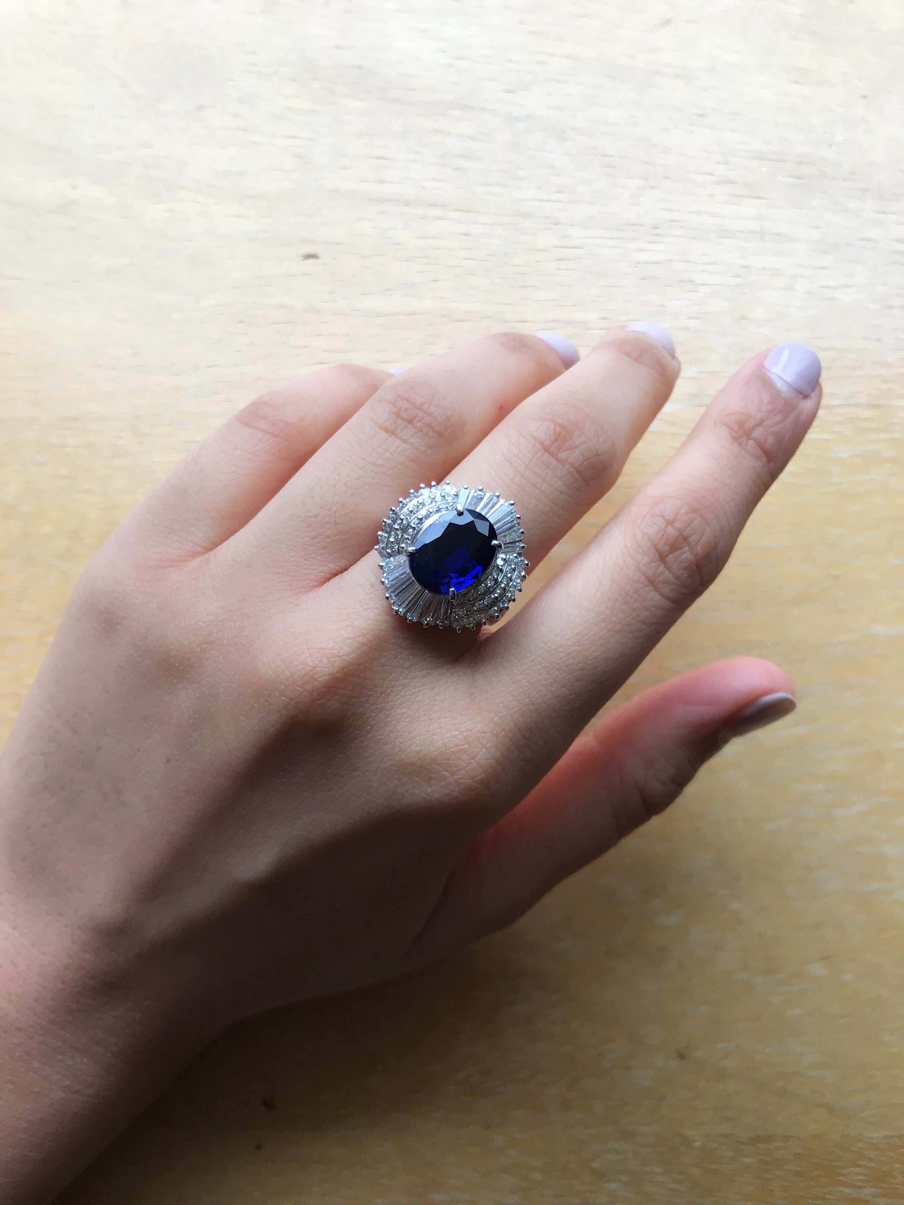 Women's 5.63 Carat Blue Sapphire and Diamond Cocktail Ring