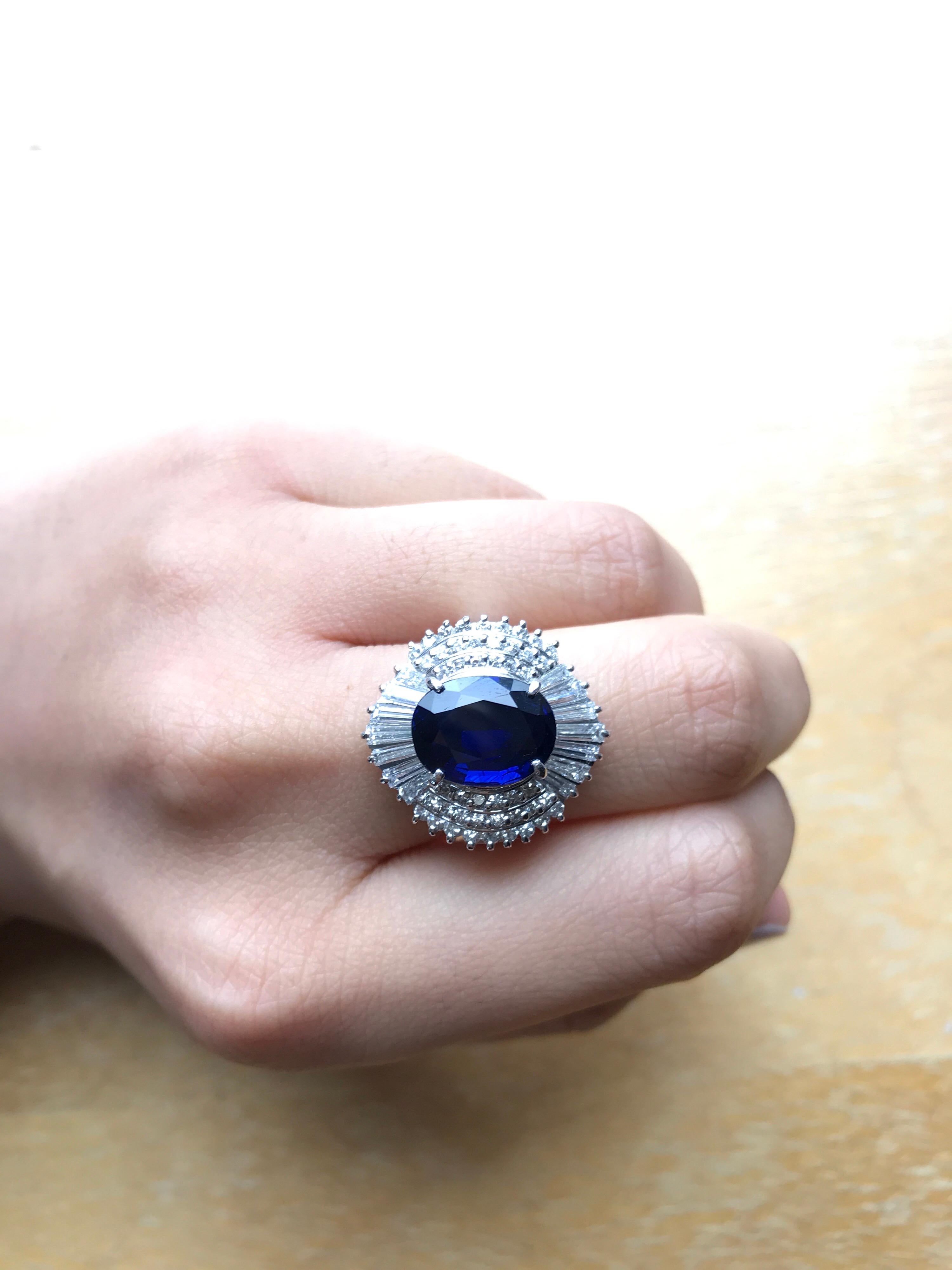 5.63 Carat Blue Sapphire and Diamond Cocktail Ring 1