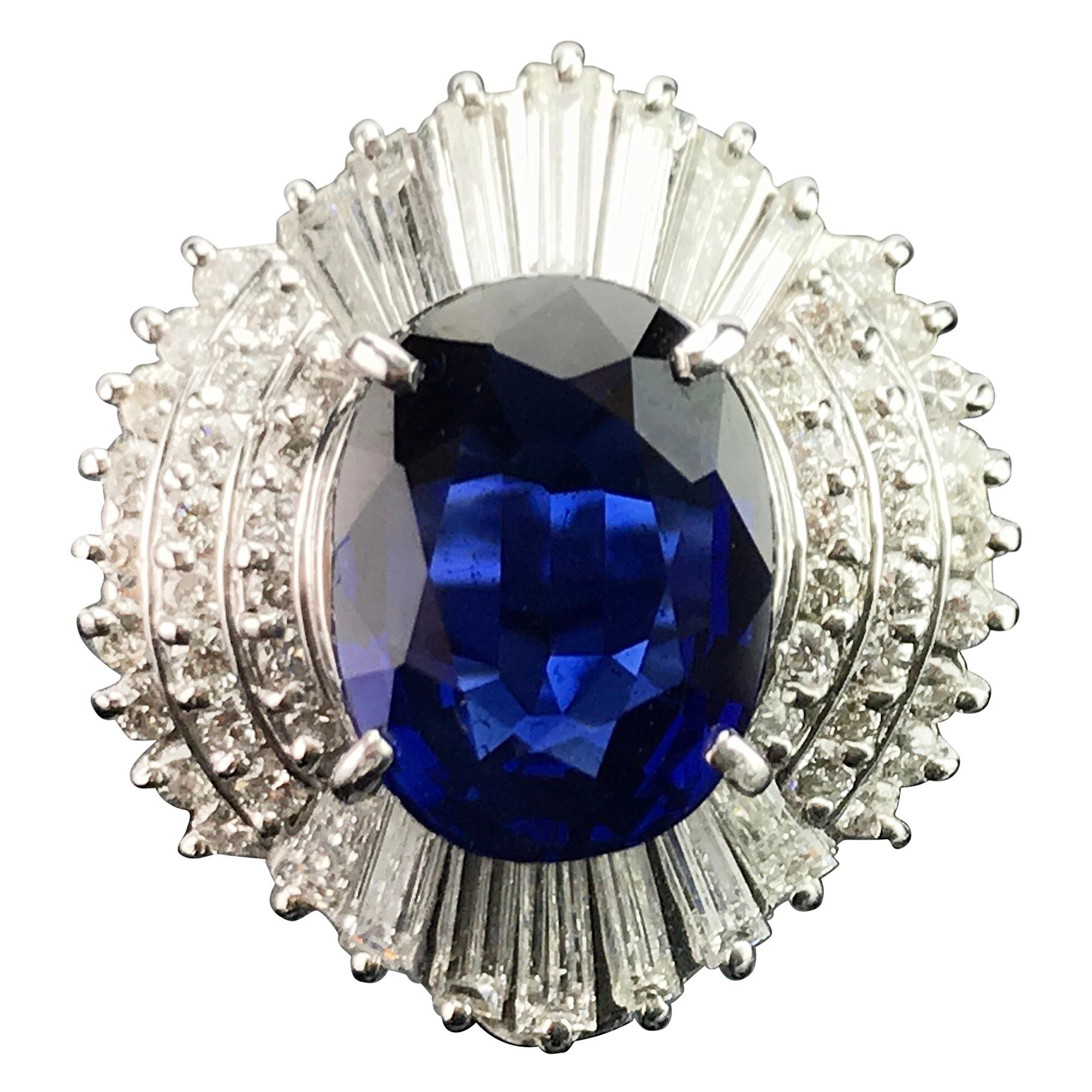 5.63 Carat Blue Sapphire and Diamond Cocktail Ring