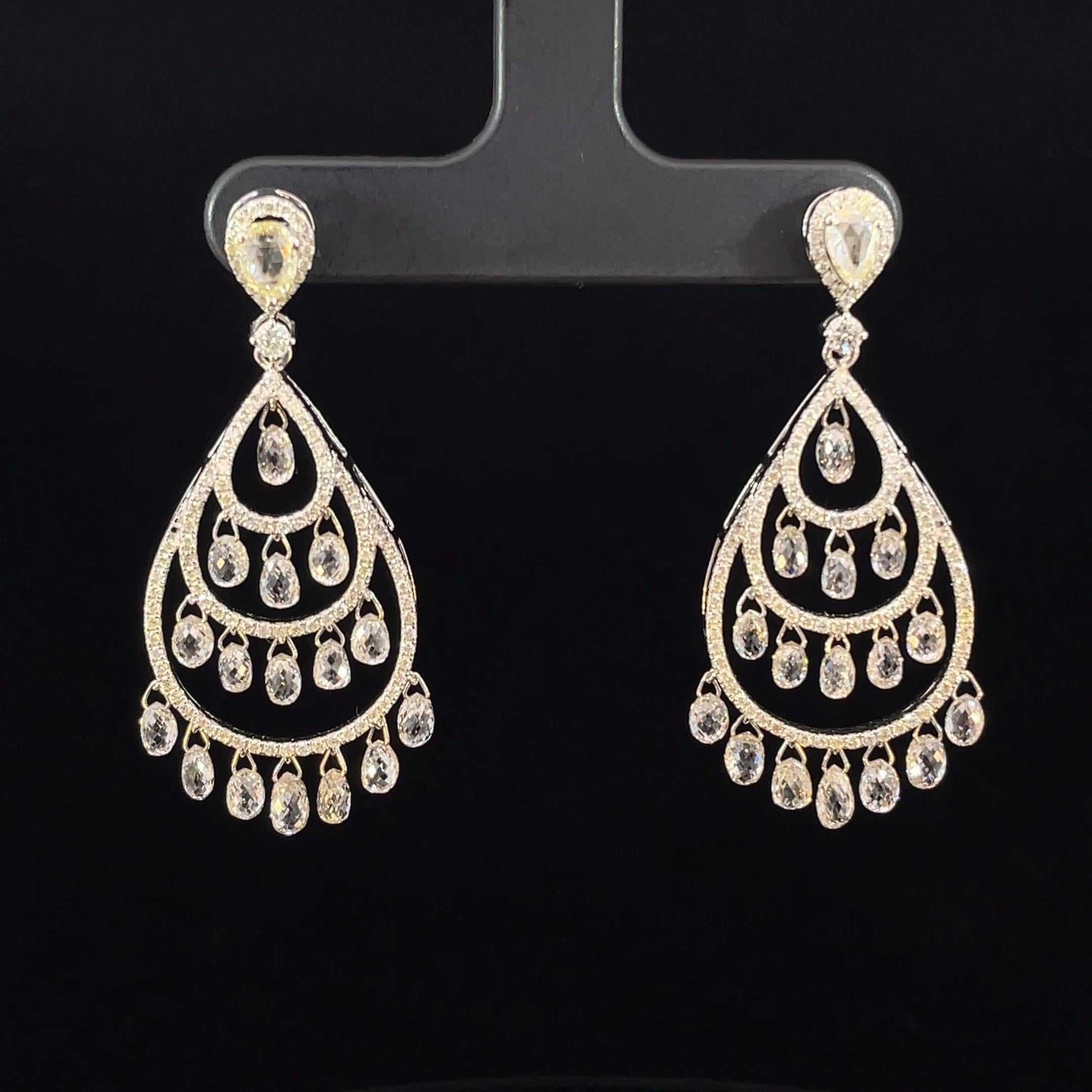 5.63 Carat Briolette Drop Diamond 18K Gold Earrings en vente 5