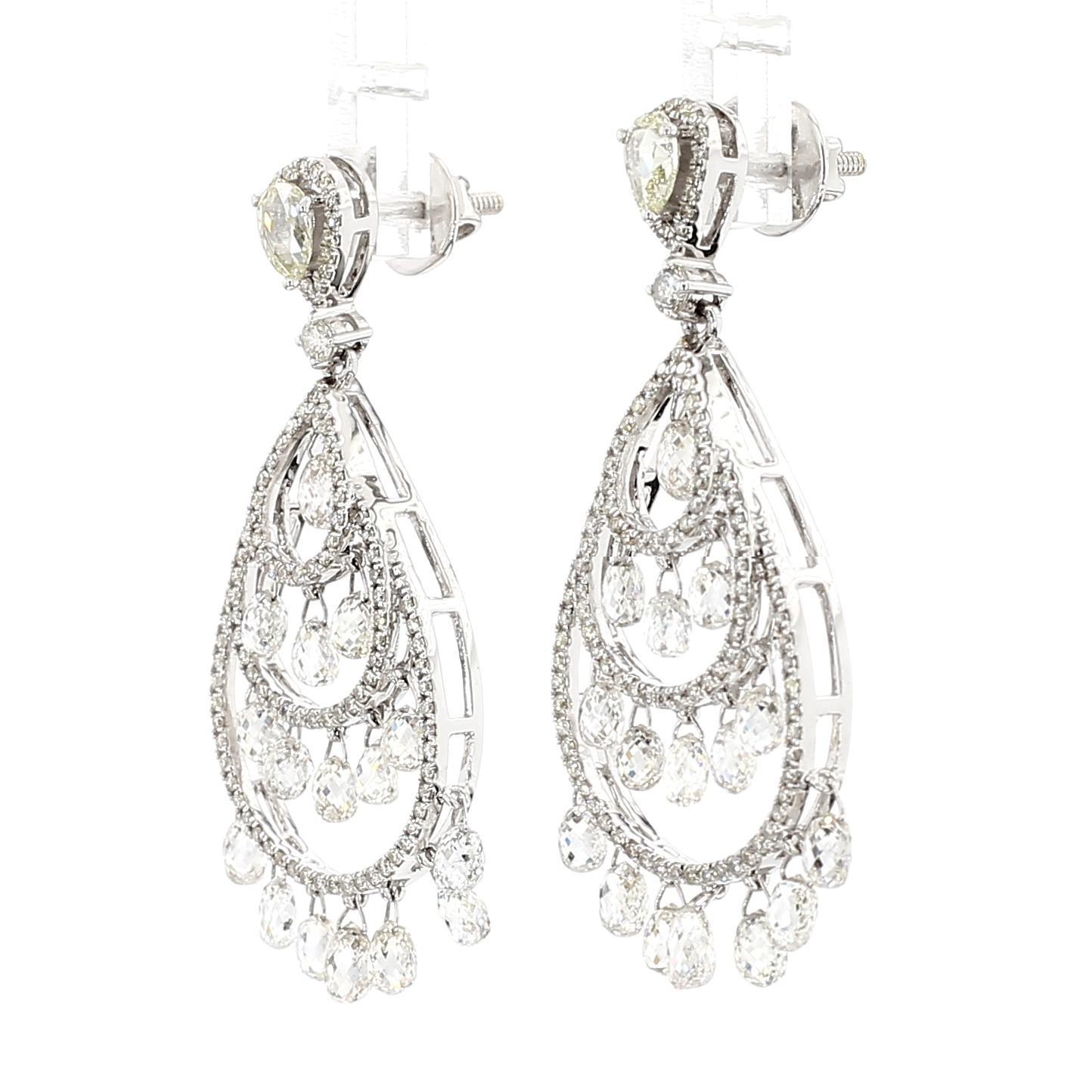 Moderne 5.63 Carat Briolette Drop Diamond 18K Gold Earrings en vente