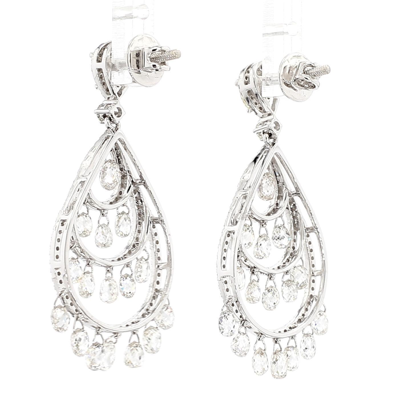 5.63 Carat Briolette Drop Diamond 18K Gold Earrings Neuf - En vente à New York, NY