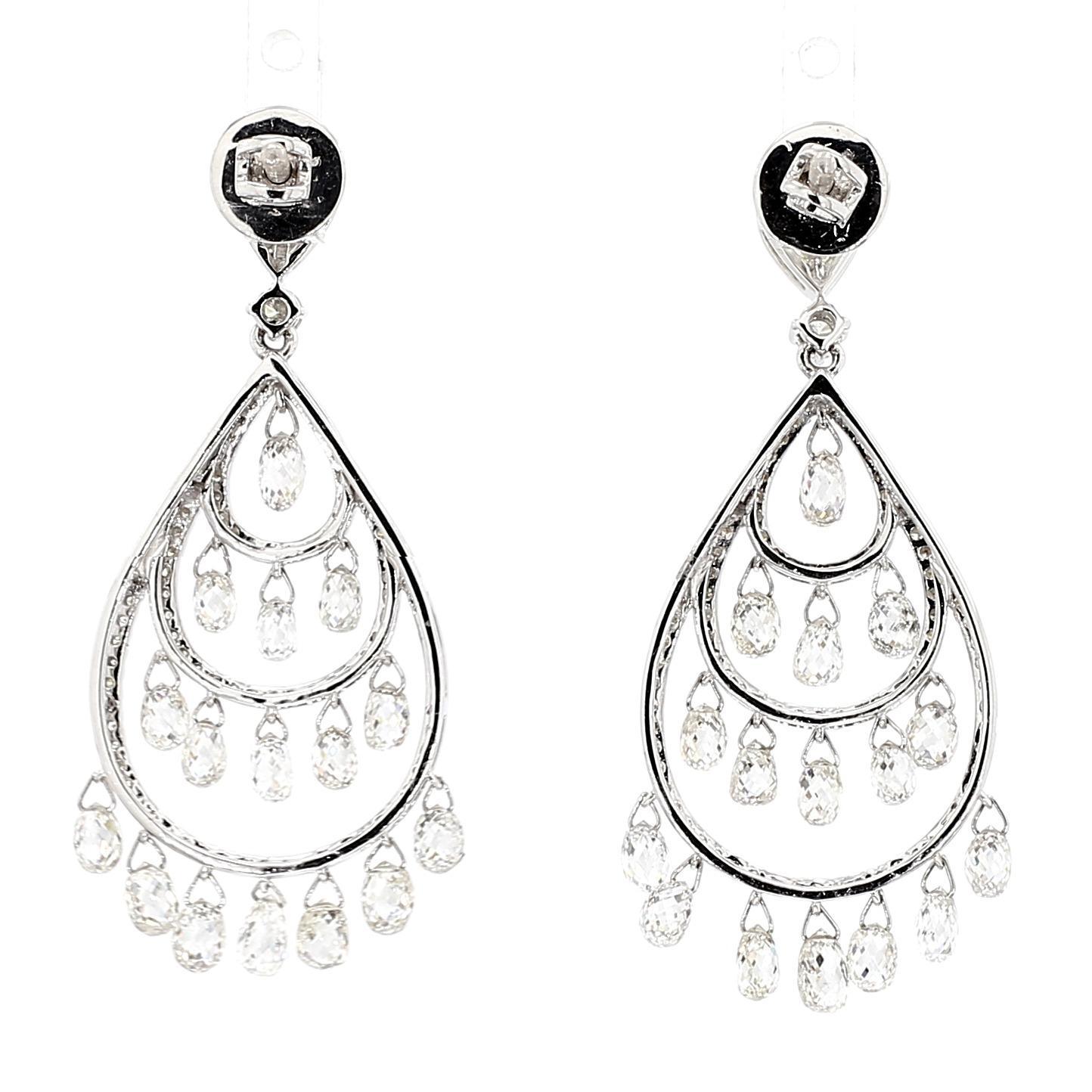 5.63 Carat Briolette Drop Diamond 18K Gold Earrings Pour femmes en vente
