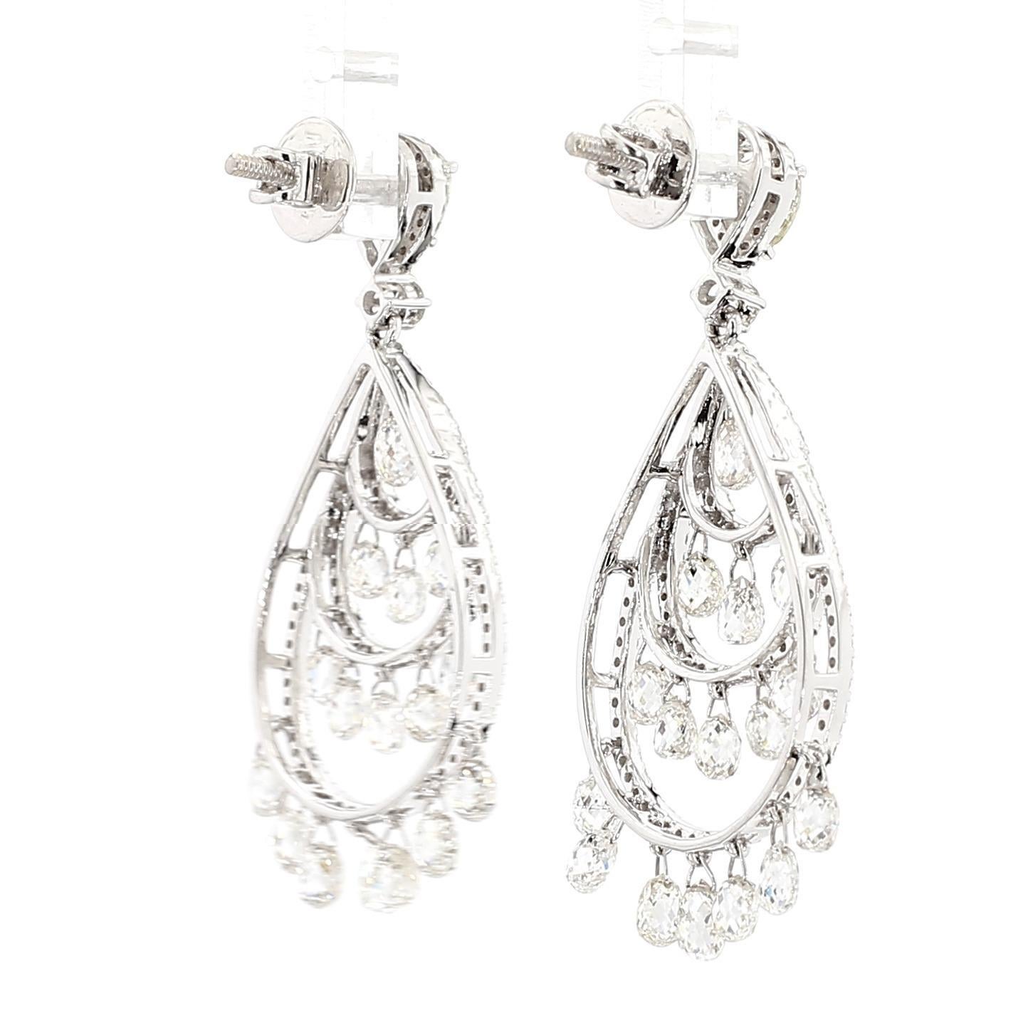 5.63 Carat Briolette Drop Diamond 18K Gold Earrings en vente 1