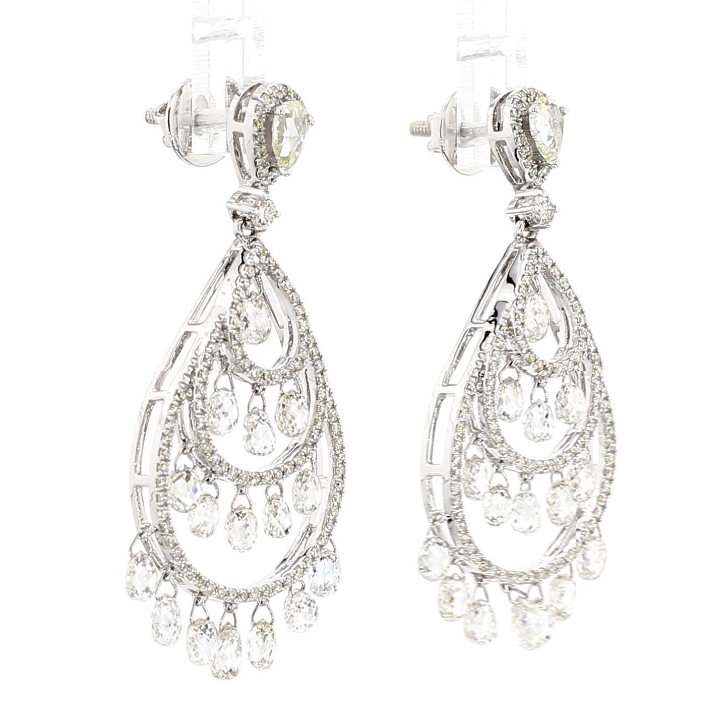 5.63 Carat Briolette Drop Diamond 18K Gold Earrings en vente 3