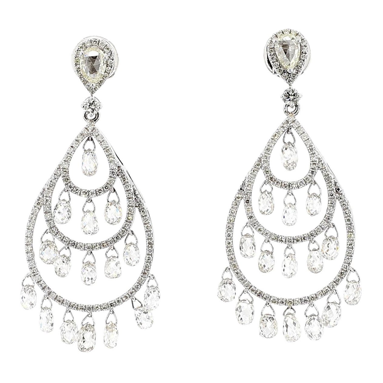 5.63 Carat Briolette Drop Diamond 18K Gold Earrings