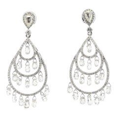 5.63 Carat Briolette Drop Diamond 18K Gold Earrings