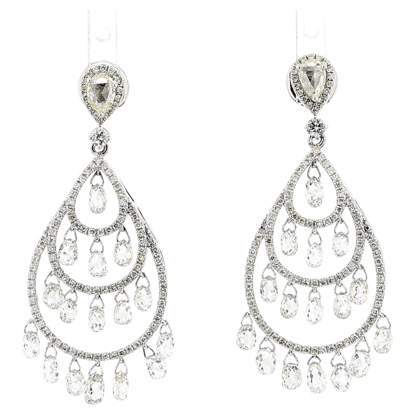 5.63 Carat Briolette Drop Diamond 18K Gold Earrings