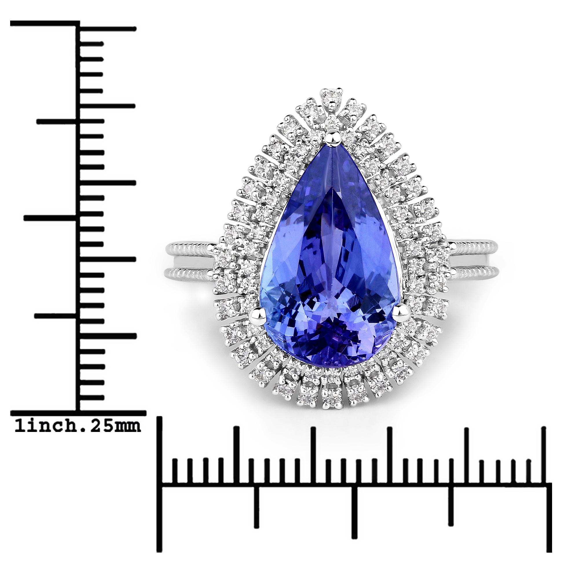 5.63 Carat Genuine Tanzanite and White Diamond 14 Karat White Gold Cocktail Ring In New Condition For Sale In Great Neck, NY