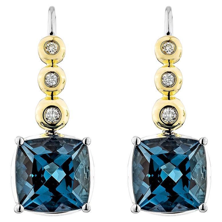 Sunita Nahata 5.63 Carat London Blue Topaz Drop Earring in 18KWYG With Diamond.