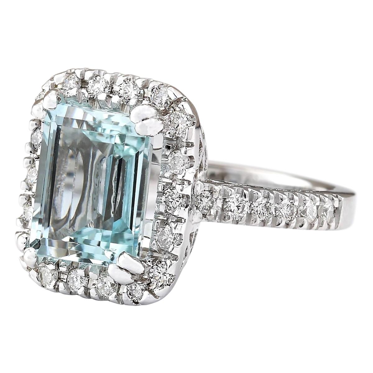 5.63 Carat Natural Aquamarine 14 Karat White Gold Diamond Ring
Stamped: 14K White Gold
Total Ring Weight: 8.9 Grams
Total Natural Aquamarine Weight is 4.83 Carat (Measures: 11.00x9.00 mm)
Color: Blue
Total Natural Diamond Weight is 0.80 Carat
Color: