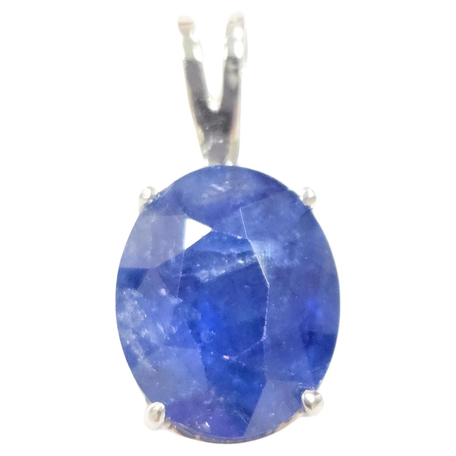 GIA 5.63 Carat Natural Oval Sapphire Pendant 14 Karat White Gold For Sale