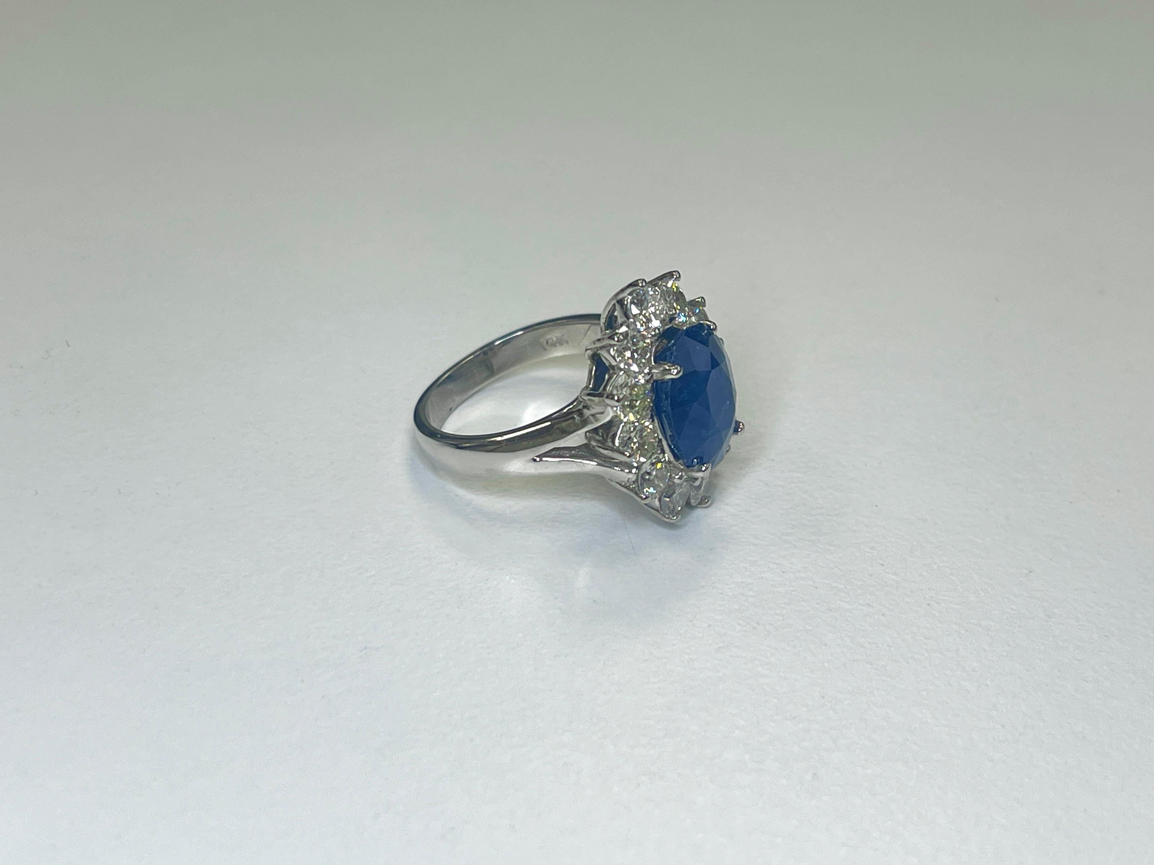 5.63 Carat Natural Sapphire and All Natural Diamonds 14K White Gold Ring For Sale 1