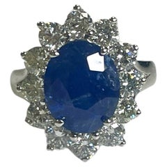 5.63 Carat Natural Sapphire and All Natural Diamonds 14K White Gold Ring