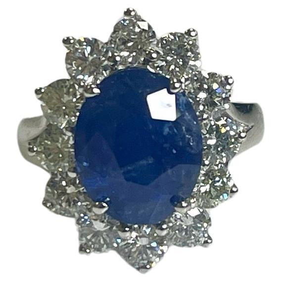 5.63 Carat Natural Sapphire and All Natural Diamonds 14K White Gold Ring For Sale